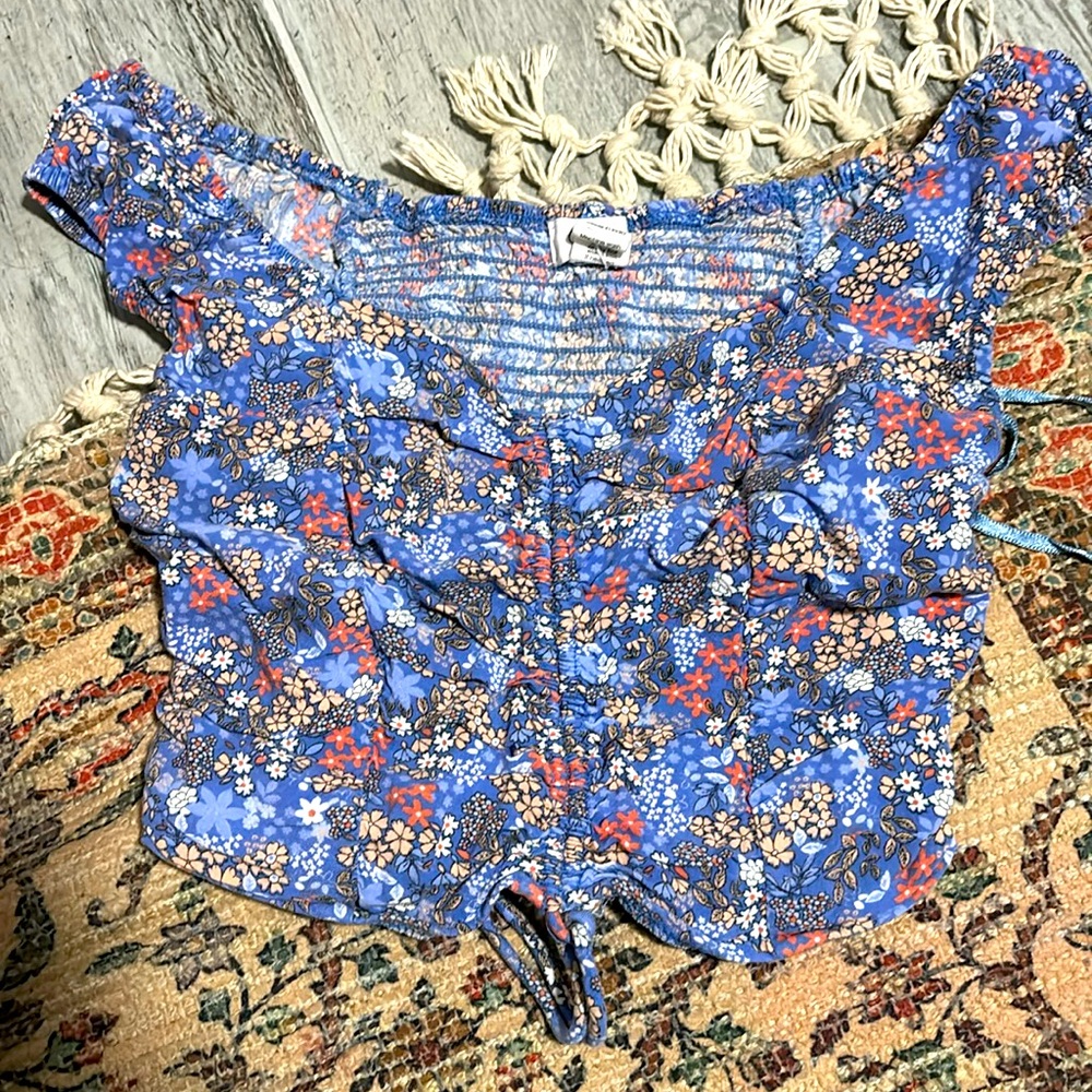 Blue and pink floral crop top